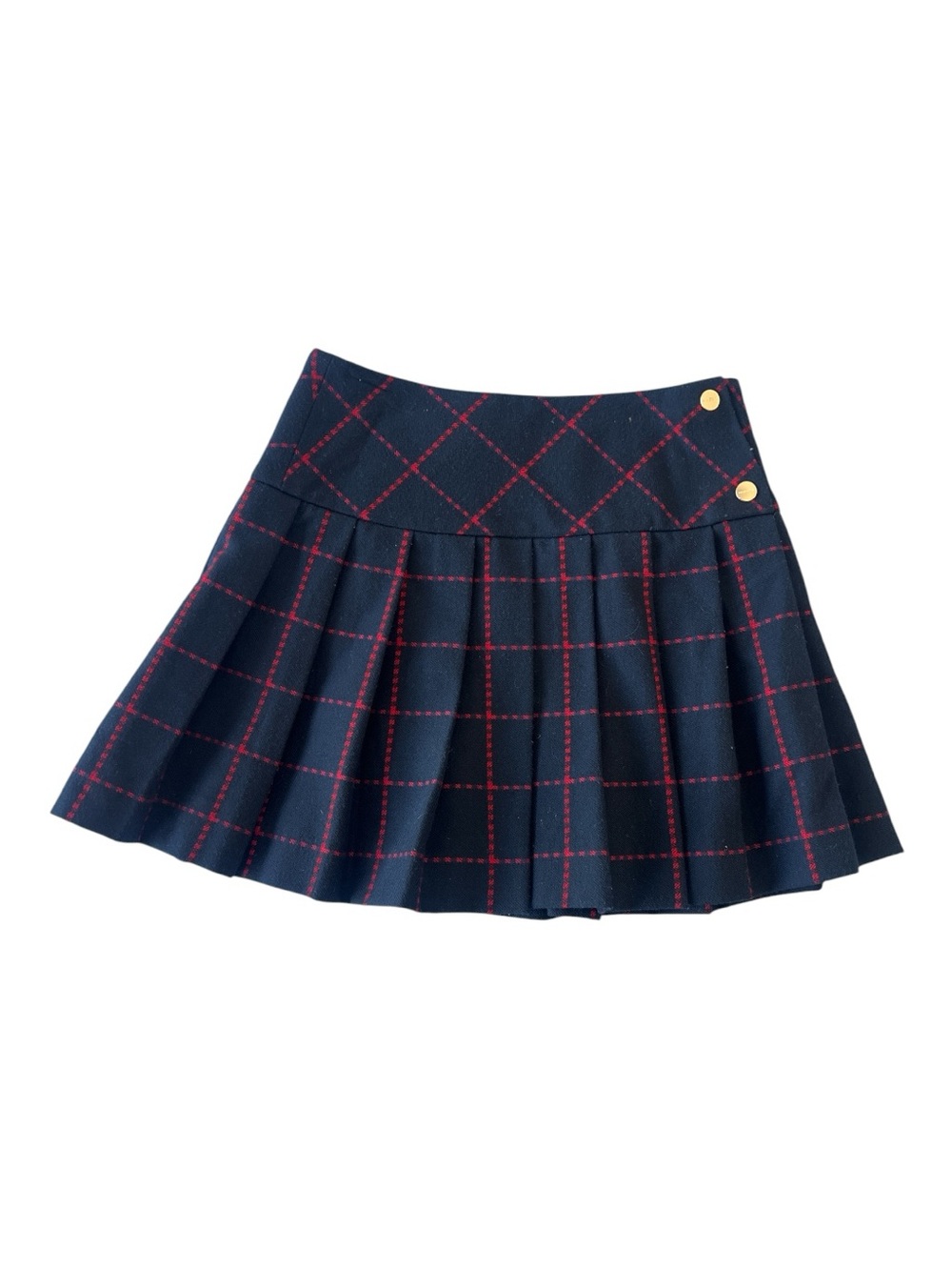 Jacadi Navy Pleated Mini Skirt with Red Windowpane